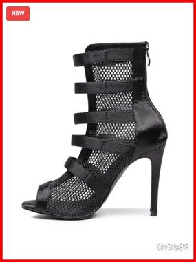 Women's 3.5" Stiletto Heel Mesh Satin Dance Boots Peep Toe Lace Up Ankle Booties